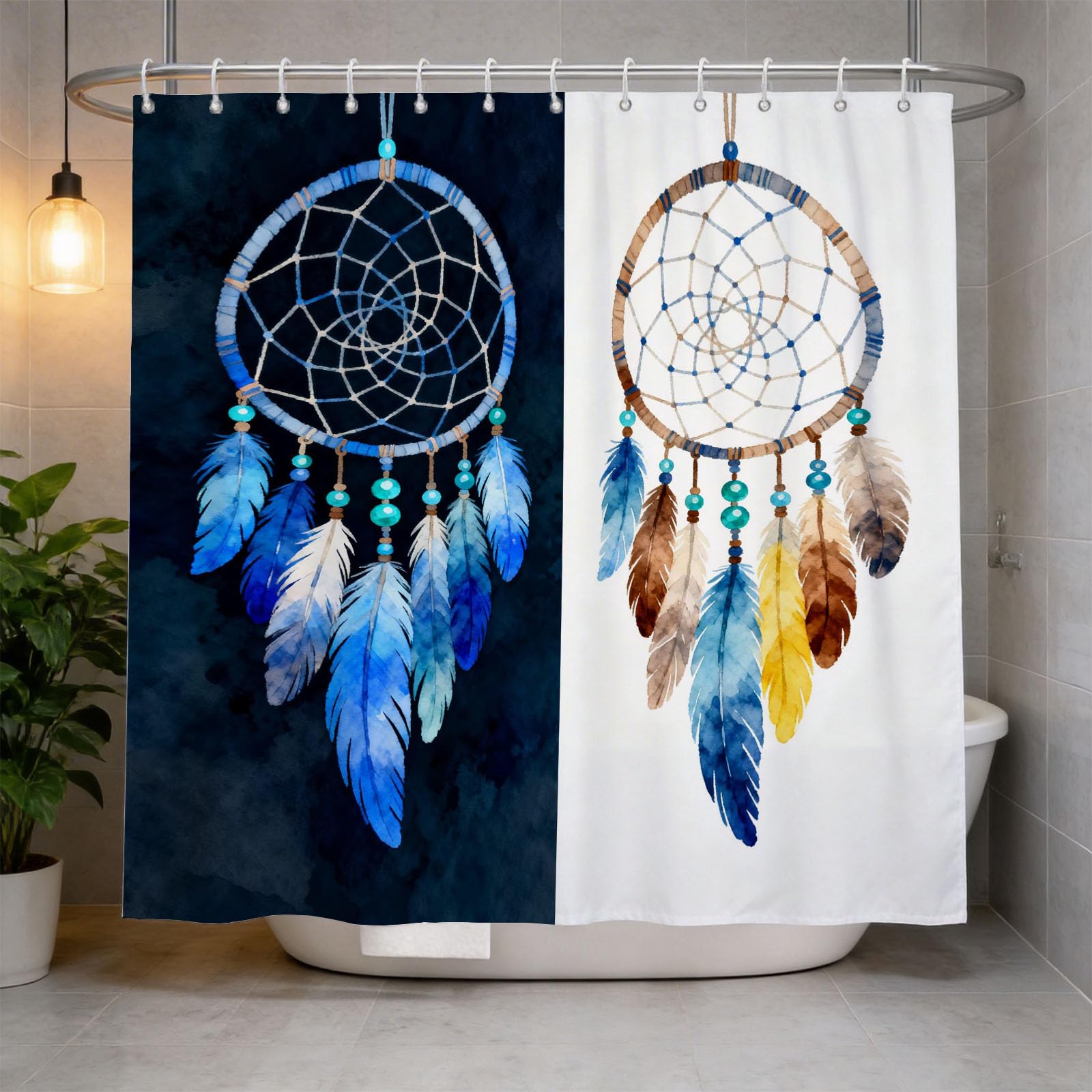 Hongduo 3D Feather Shower Curtain for Stalls Bathtubs Bohemian Style Bathroom Decor Shower Curtain Set Polyester Fabric Waterproof 180x200cm/71X79 Inch with Hooks