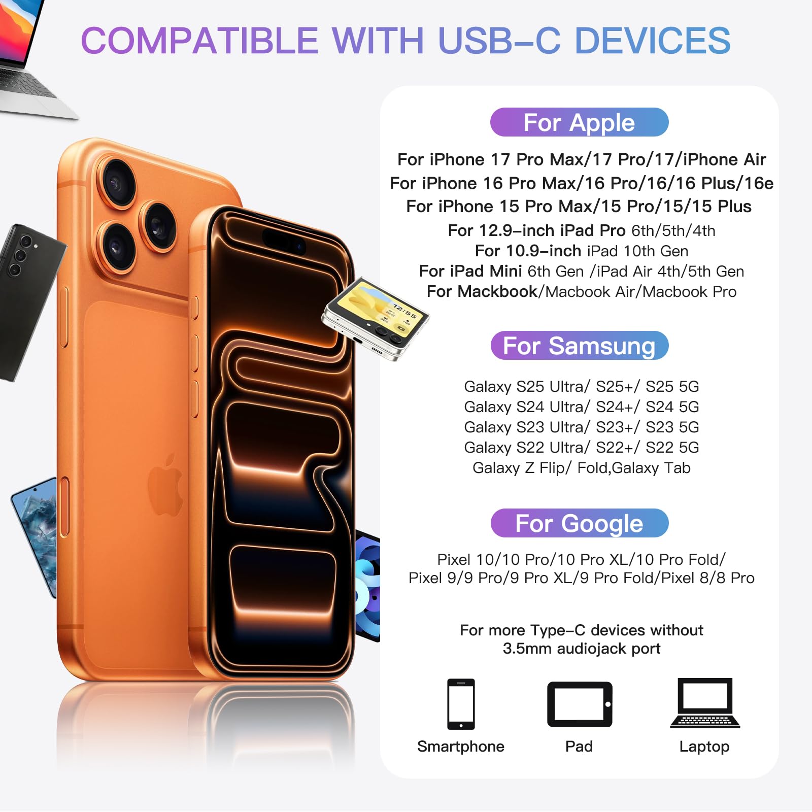 Słuchawki USB C do iPhone'a 15/16, słuchawki douszne typu C, przewodowe słuchawki z mikrofonem i pilotem zdalnego sterowania, redukcja szumów do telefonu i 15/16 Pro Max/16e/dla iPada Pro