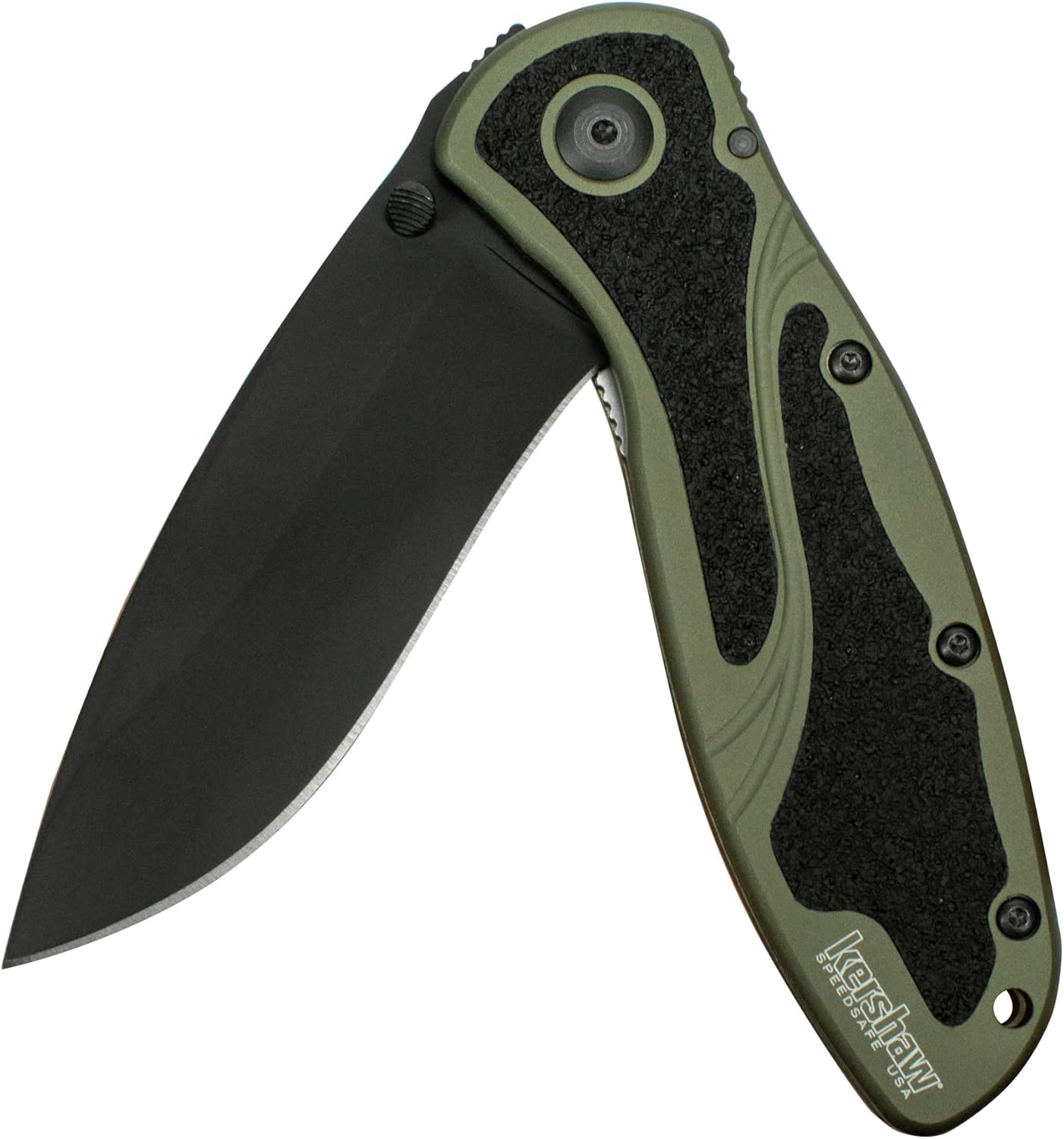 Kershaw Blur Olive and Black Pocket Knife, 3.4” Stainless Steel Blade with Assisted Opening, Olive & Clash Black Serrated Pocketknife, 3" 8Cr13MoV Steel Drop Point Blade, Assisted One-Handed