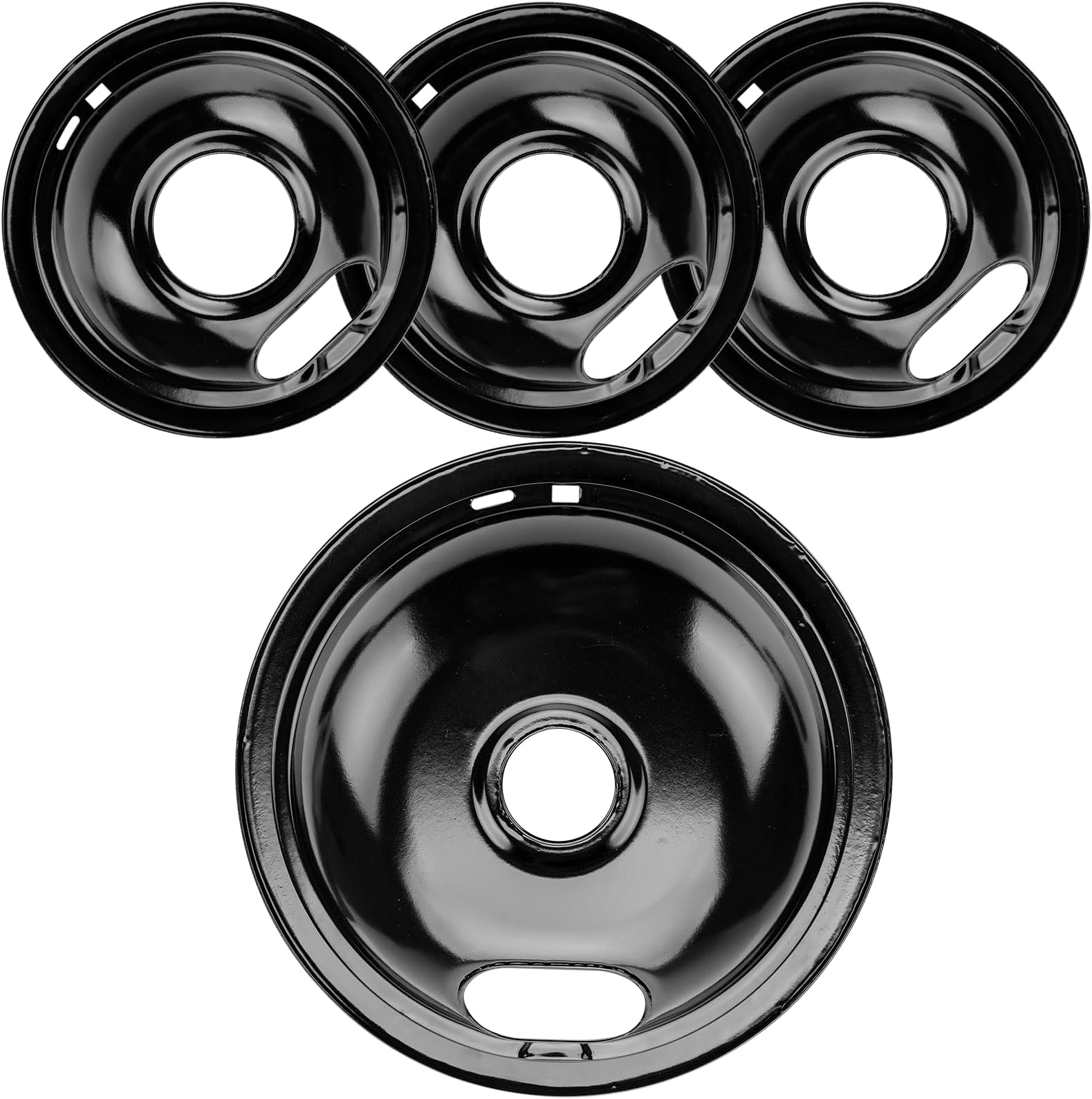 W10290350 W10290353 Porcelain Burner Drip Pans Compatible with Whirl-pool Electric Stove Range Top Drip Bowls Includes 1 Large 8-Inch and 3 Small 6-Inch Drip Pans Black by Cenipar