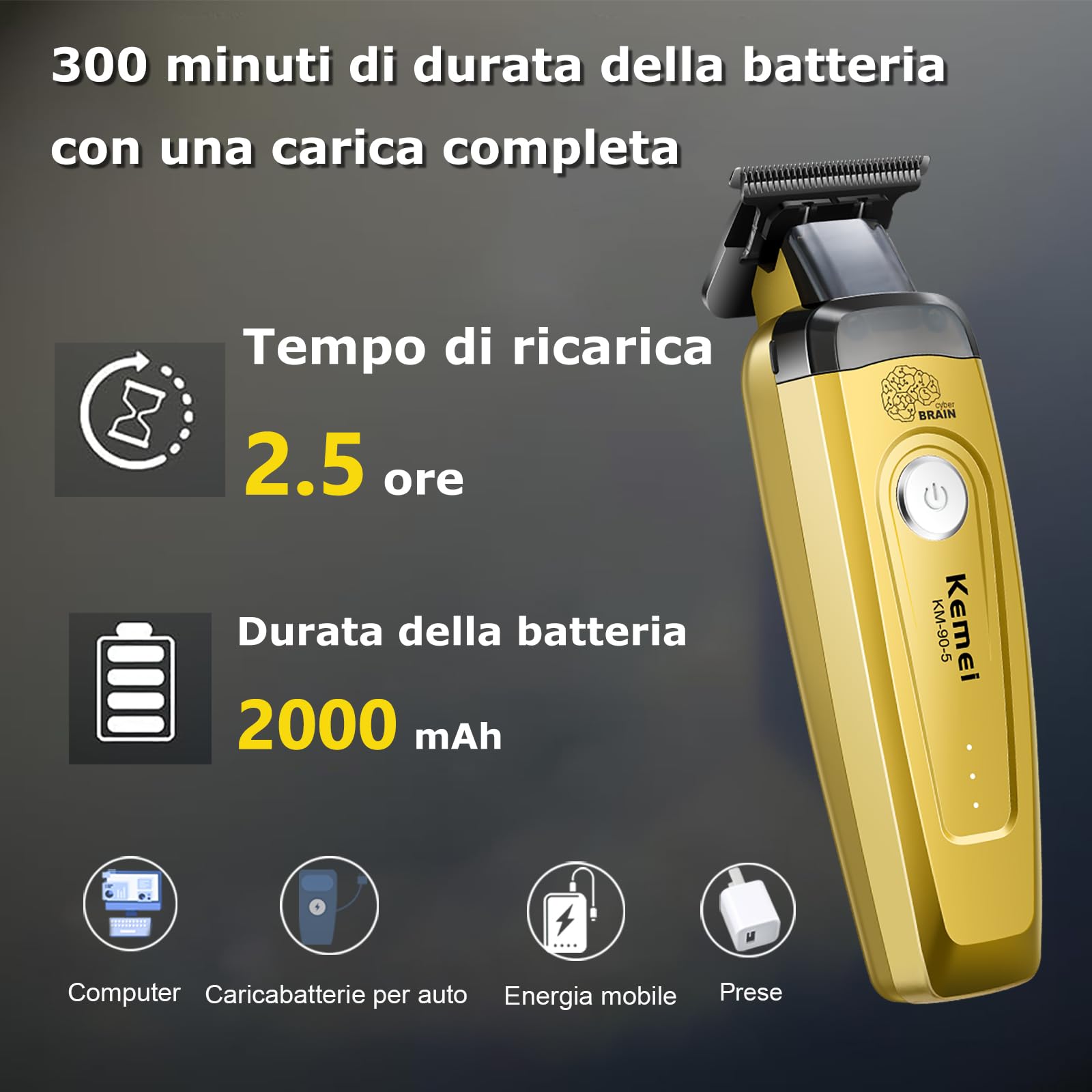 KEMEI 90-5 Trimmer senza fili per capelli e barba Zero Gap Trimmer per barbieri
