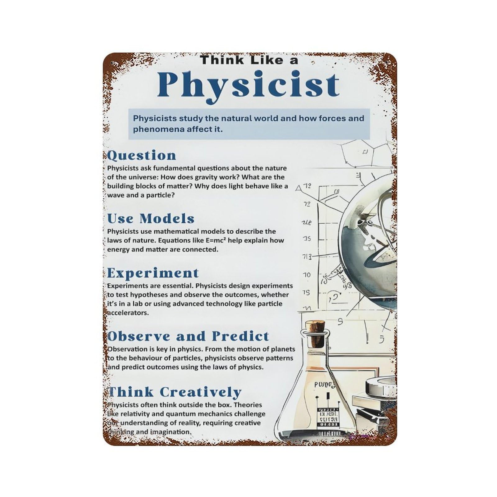 xiaoxiaoshen Think Like A Physicist Educational Wall Decor Art Metal Tin Poster Modern Home Decor Art Home Bar Shop Decorations Vintage Sign 40x30cm