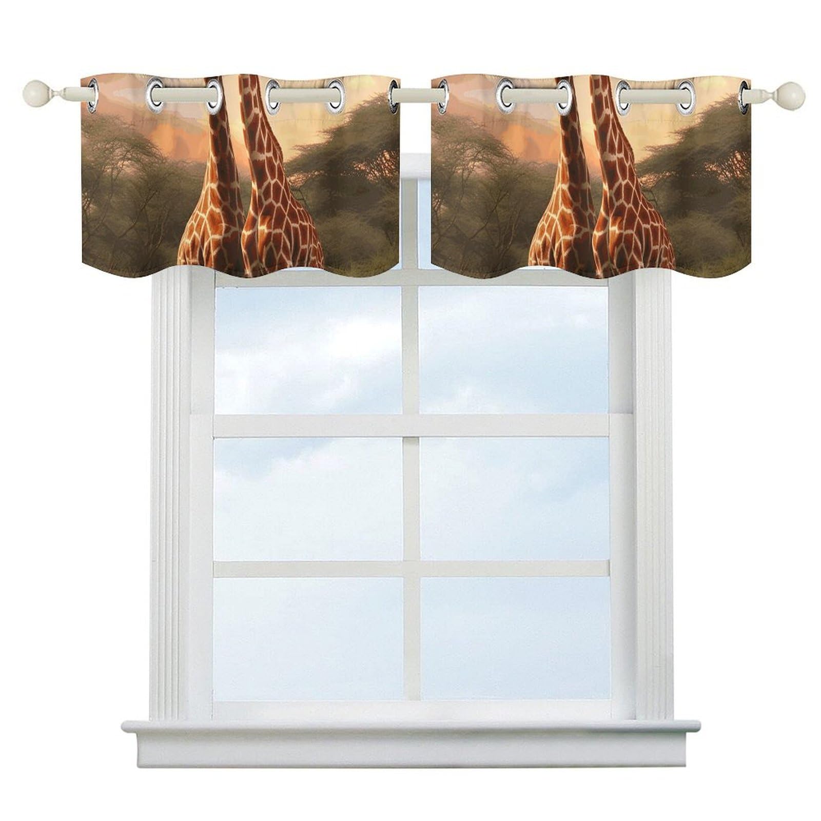 Lot de 2 rideaux de cuisine thermiques au motif girafe élégant