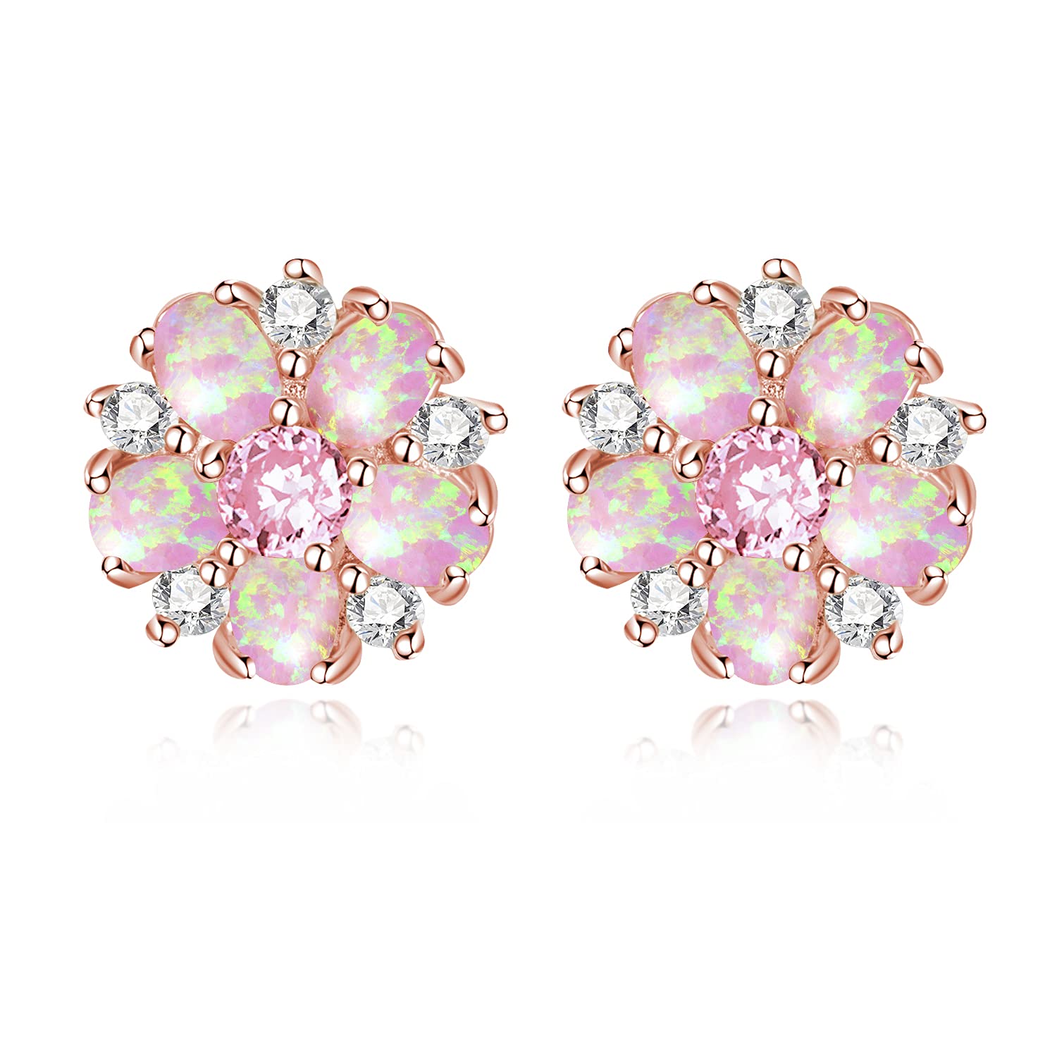 CiNily Flower Earrings,Opal Stud Earrings Sterling Silver or White Gold/Rose Gold Plated Ladies Flower Stud Earrings Cute Unique Earrings for Girls