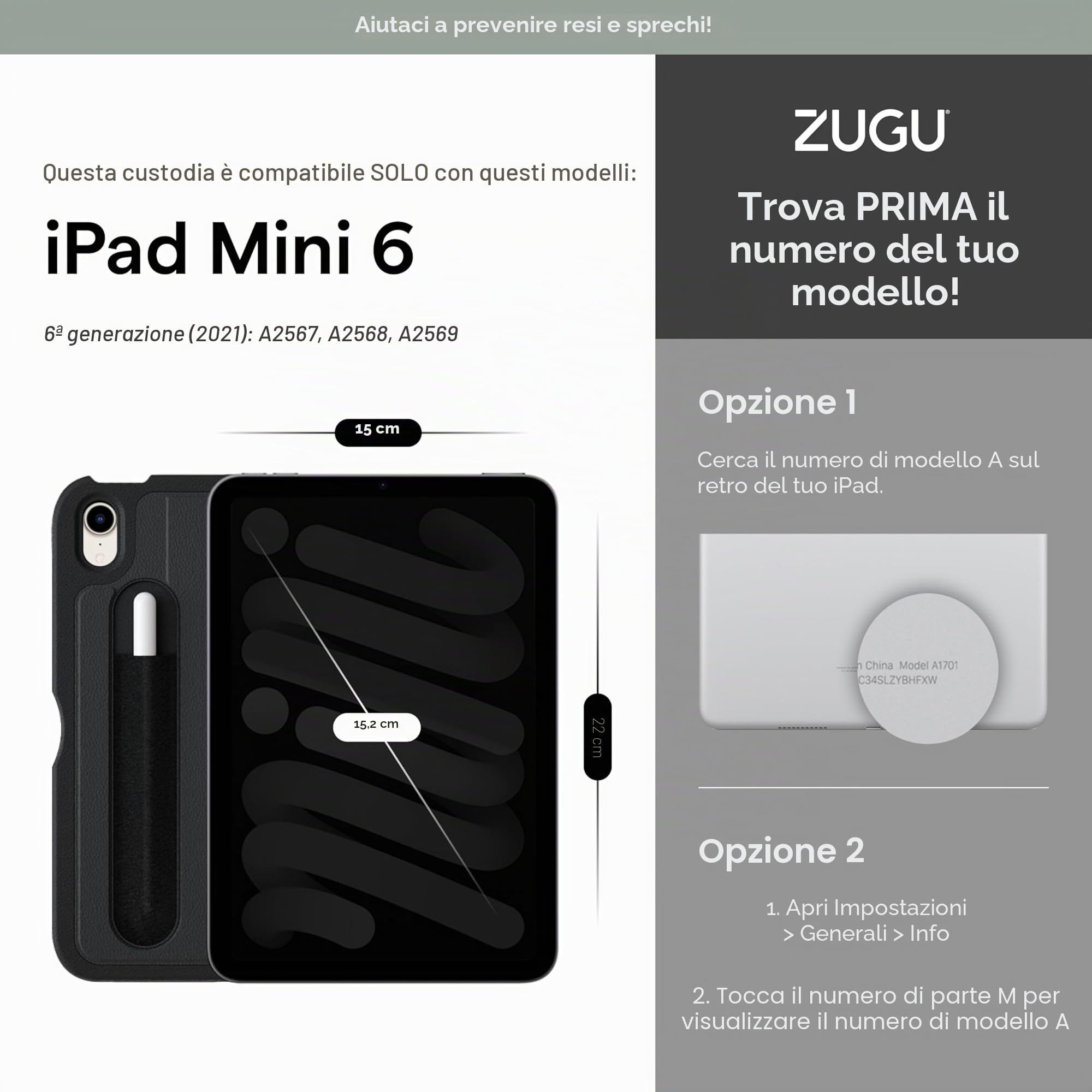 ZUGU Case Cover per iPad Mini 6/7 A17 Pro 2021/2024 [Blu Ardesia] | Custodia Protettiva Sottile - Supporto Magnetico Regolabile 7 Angoli - Porta Pencil con Ricarica Wireless - Auto Sleep/Wake