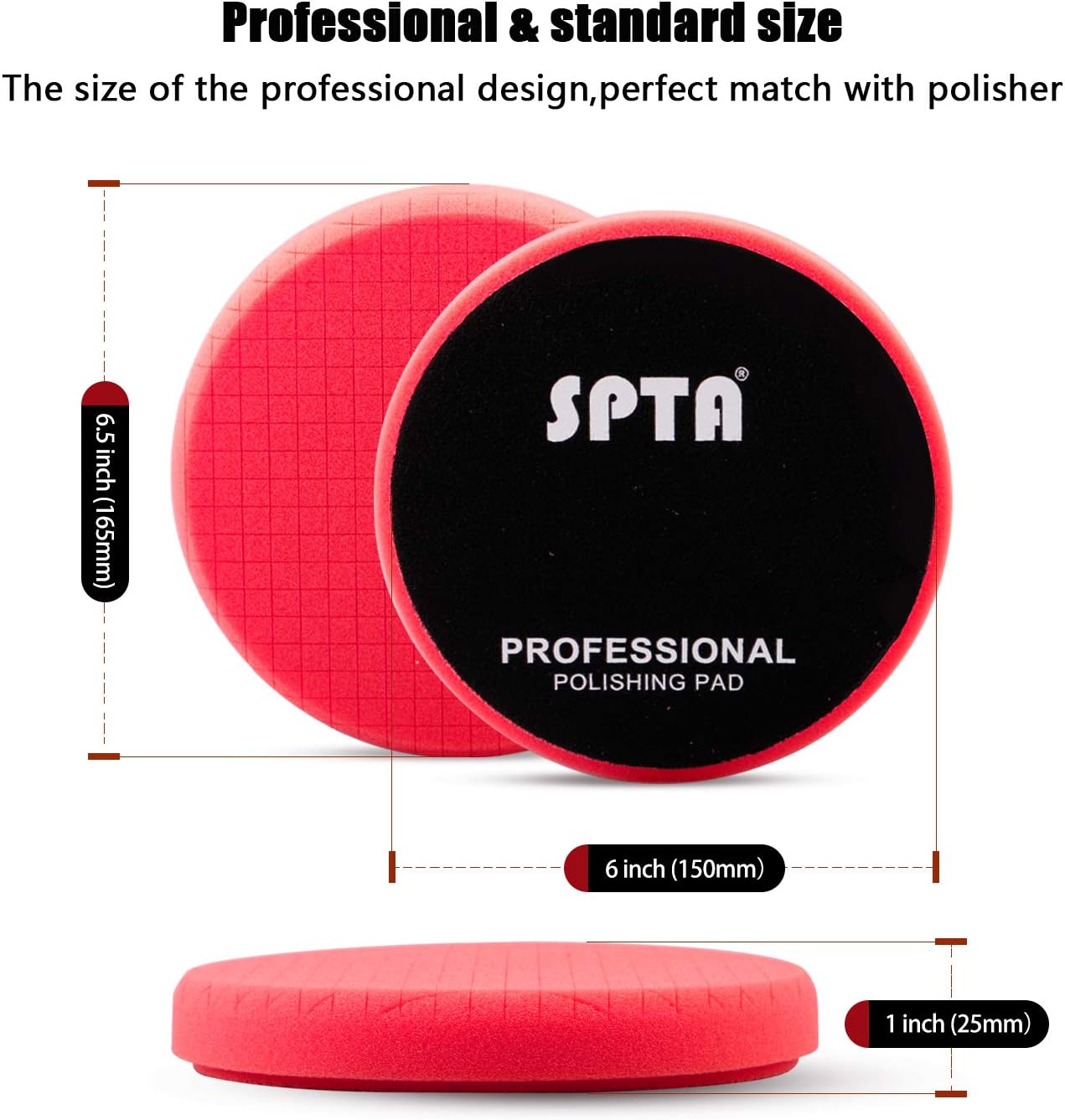 SPTA Red Finish Polishing Pads, Buffing Pads, 3Pcs 6.5 Inch Face for 6 Inch 150mm Backing Plate Compound Buffing Sponge Pads for Car Buffer Polisher Compounding, Polishing and Waxing -X00224R6B3 : Automotive