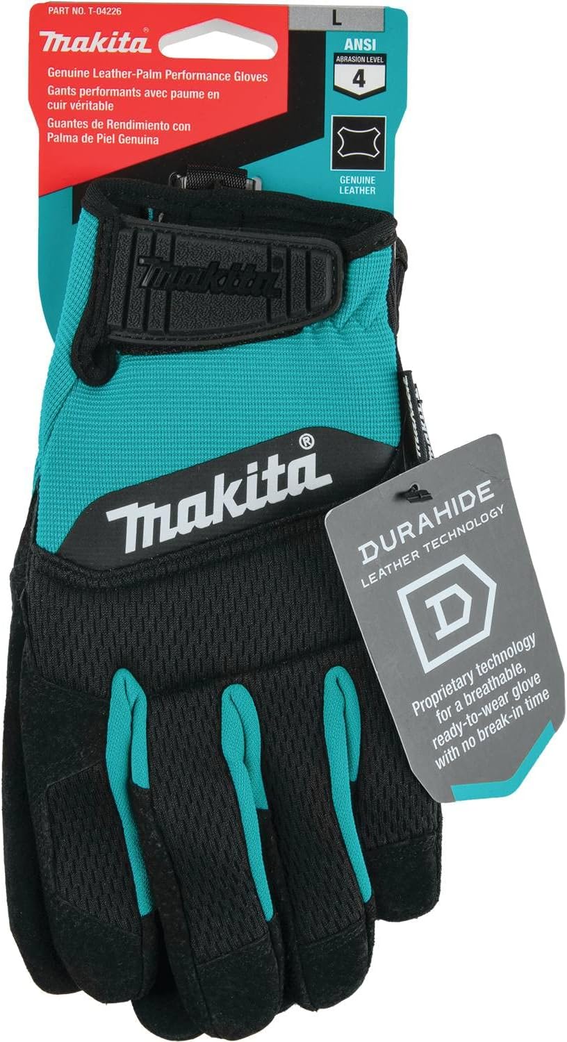 Makita T-04226 100% Genuine Leather-Palm Performance Gloves (Large)