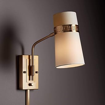 Possini Euro Design Cartwright Modern Swing Arm Wall Lamp Warm Antique Brass