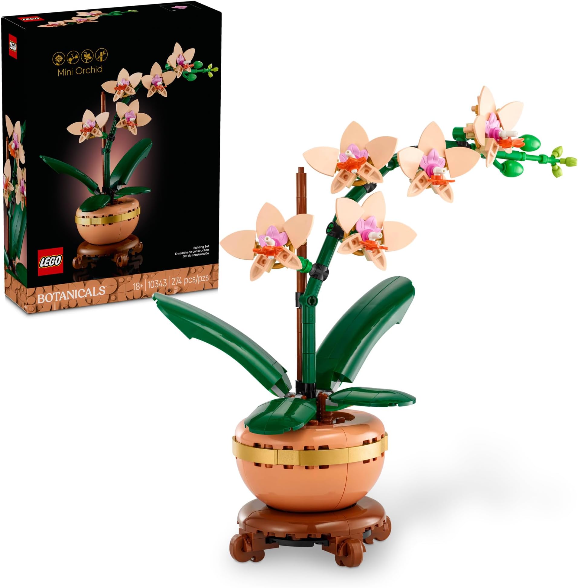 Botanicals Mini Orchid Building Set - Artificial, Fake Orchid for Home Decor, Adults Ages 18+ - Gift for Mothers Day - Indoor Plant Decorations for Table, Desk, Office - 10343