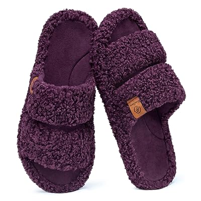EverFoams Womens Fuzzy Open-toe Slippers Soft Comfy Memory Foam Indoor House Shoes
