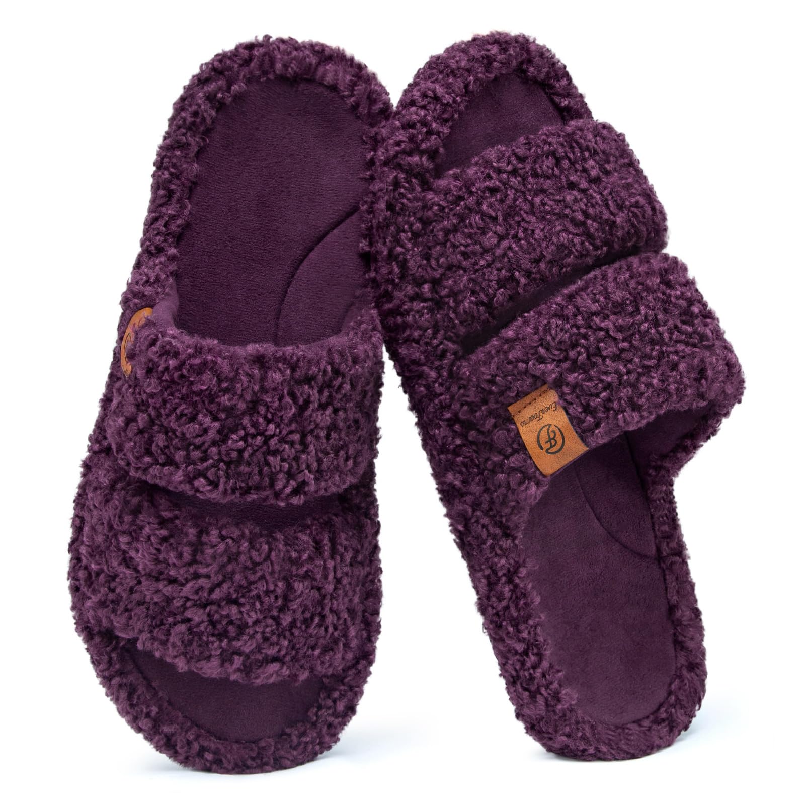 EverFoams Womens Fuzzy Open-toe Slippers Soft Comfy Memory Foam Indoor House Shoes