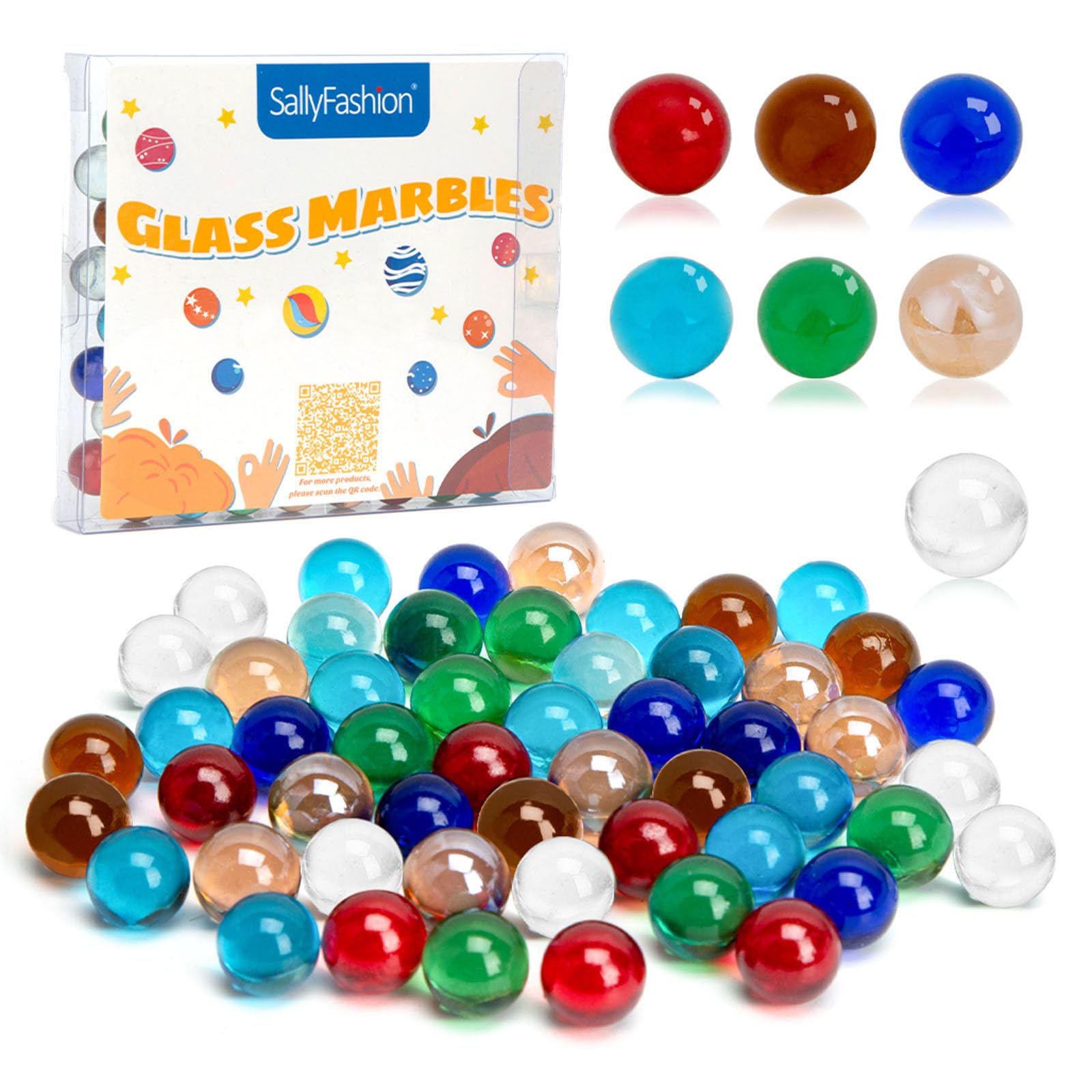 HAKACC Lot de 105 billes en verre, 14 mm, petites billes en verre multicolores, décoratives, pour jeu de billes, décoration de maison pour enfants