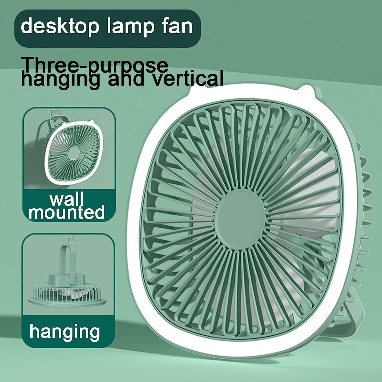 Wentylator Biurkowy USB Przenośny Wentylator Z Lekkim Wentylatorem Sufitowym LED Akumulator Regulacja Wentylatora Zewnętrznego 3 Prędkości Do Biuro Podróży(Grün)