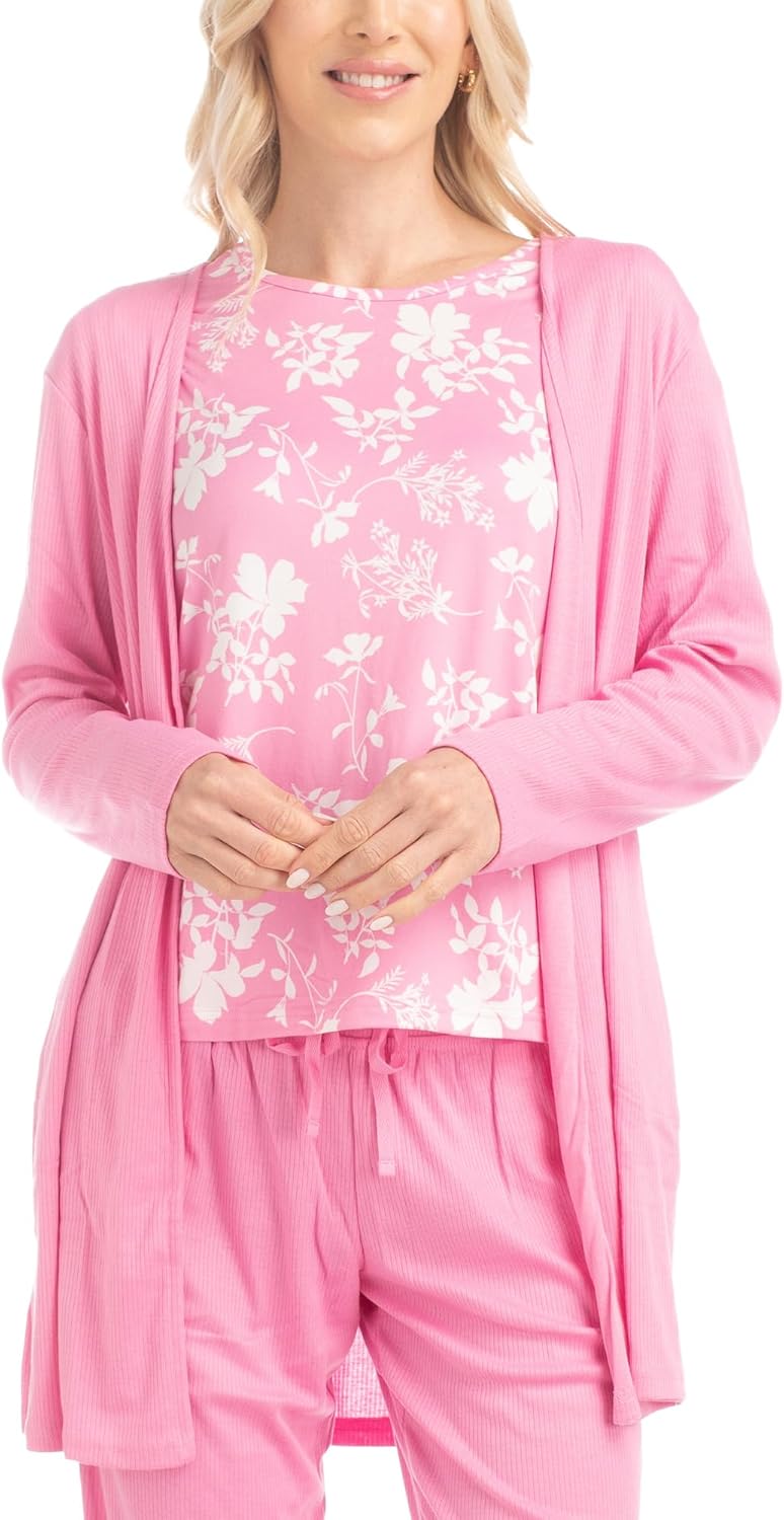 MUK LUKS 3 Piece Women's Pajamas - Anything Sleep and Lounge Set, Matching Long Sleeve Cardigan, Conjunto de Pijama - Image 6