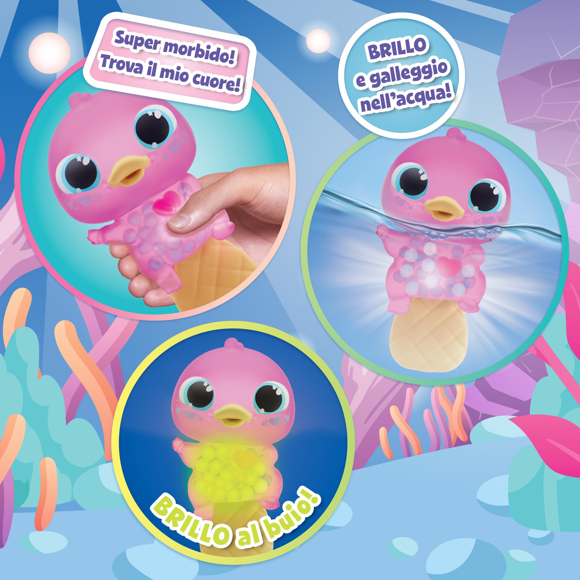 Animagic Let's Glo Puddles - Rosa | Il tuo migliore amico elastico, morbido e luminoso - Si illumina e galleggia in acqua - Animale elettronico interattivo - Per bambini dai 4 anni in su
