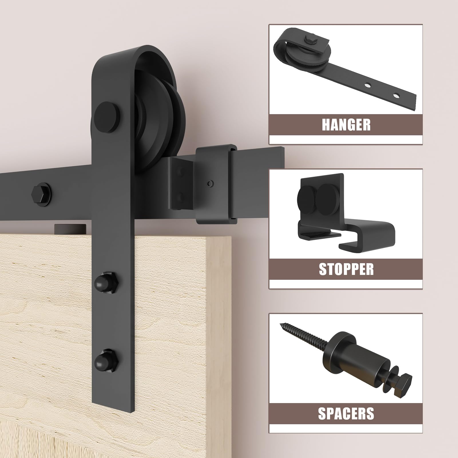 Barn Door Hardware Kit 5FT, Heavy Duty Modular Sliding Door Track Hardware Set for Interior & Exterior Doors — Amazon image 2