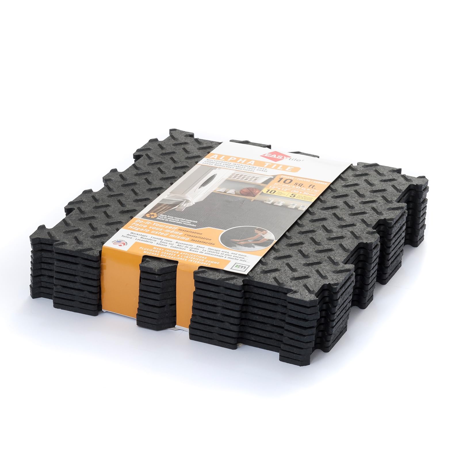 Nicoman Alpha Tile Interlocking Floor Tiles, Recycled Rubber Tile, Anti-Slip Foam Mats for Home Gym, Garage or Workshop, Waterproof, Durable, Easy to Clean, 30x30 cm (Pack of 40)