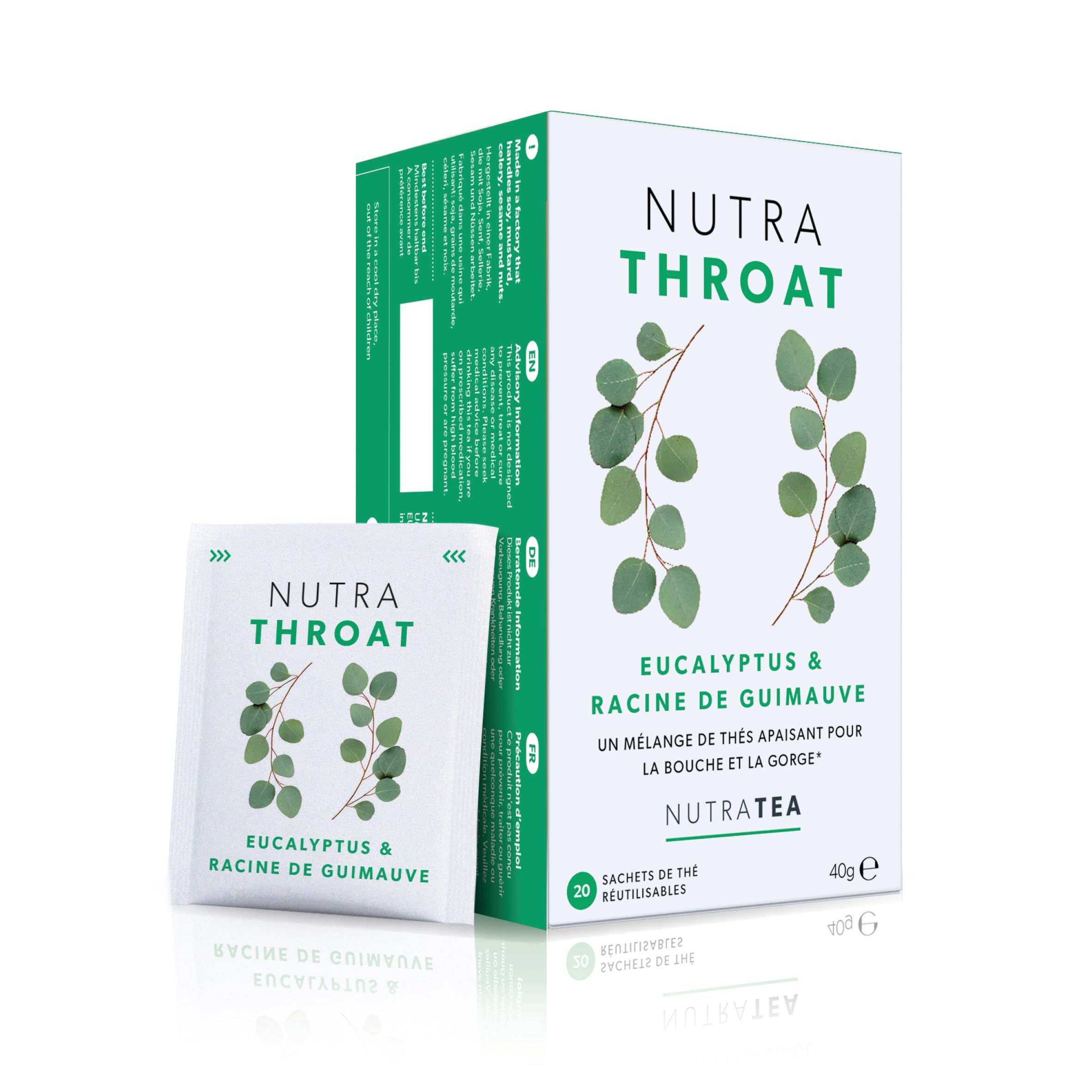 NUTRATHROAT - Thé pour la gorge | Tisane Confort de la Gorge - Pour le mal de gorge - Comprend la racine de guimauve et de l’orme glissant - 120 sachets de thé - Nutra Tea - Tisane - (6 paquets)