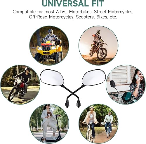 Miniatura 5 de Espejos universales para motocicleta, espejos negros de ATV de 0.394in para manillar con soporte de 78 pulgadas compatible con Honda Yamaha Kawasaki