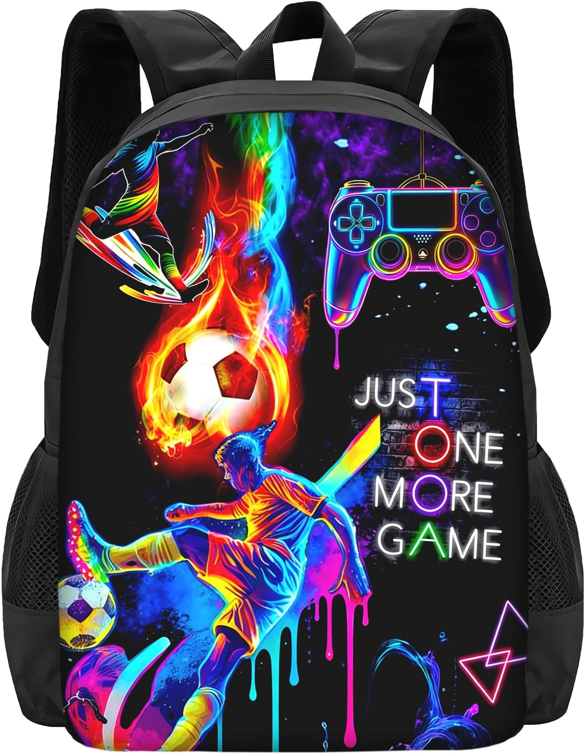 Neon Gaming Boys Backpack, Cool School Bag with Adjustable Straps, Lightweight Rucksack for Boys, Multifunctional Backpack for Travel Camping and Sports, Gamer Gifts for Teenage & Students