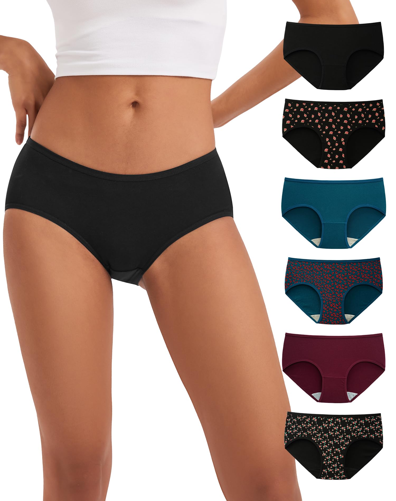 INNERSY Mutande Donna Cotone Vita Media Comode Slip Elasticizzato Intimo di Base Pacco da 6