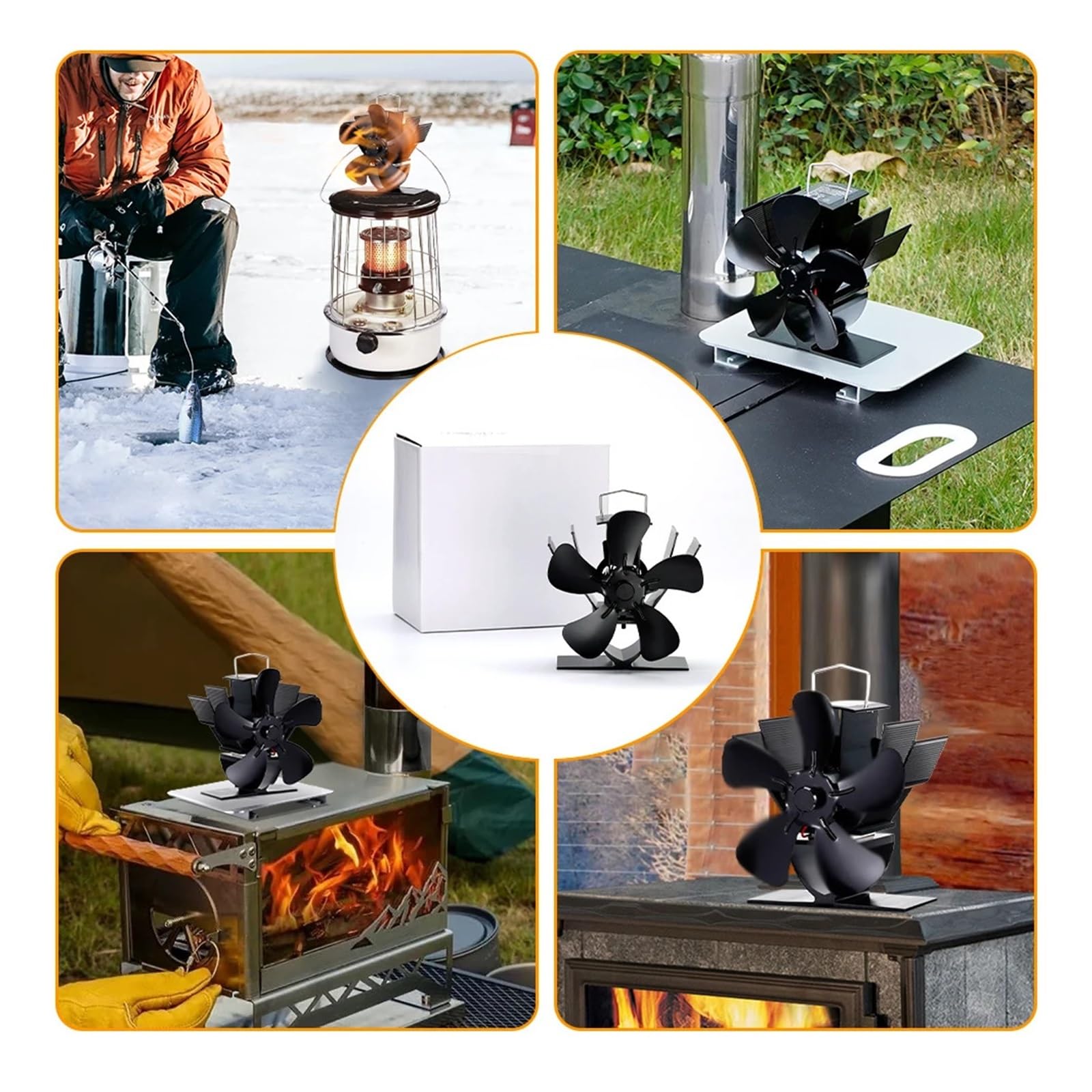 Mini stufa alimentata a calore, bruciatore a legna, ecologico, silenzioso per una distribuzione efficiente del calore, facile da usare, design a 5 lame per prestazioni migliori