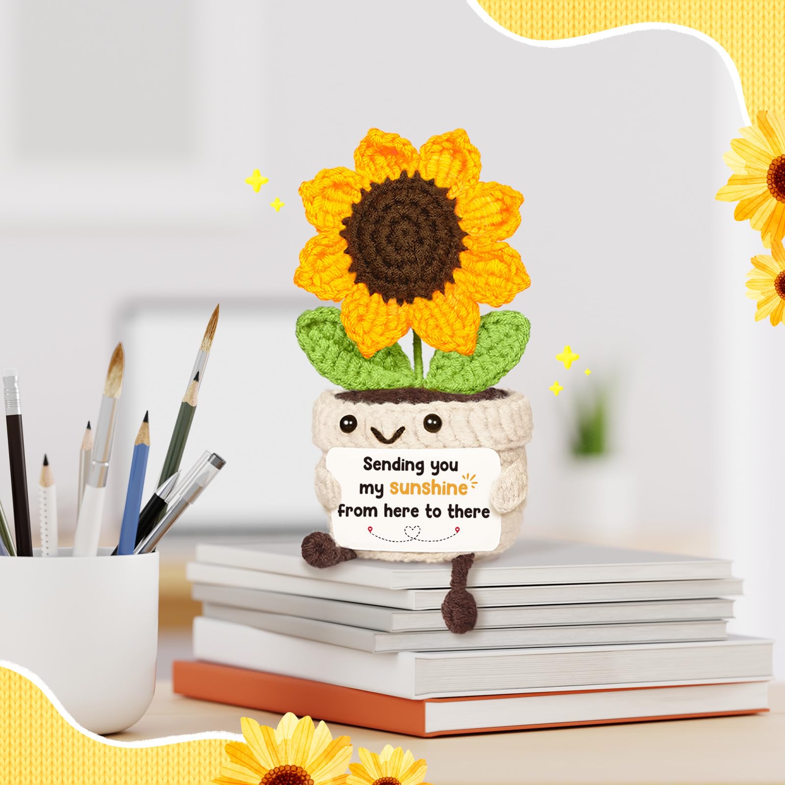 AceThrills Long Distance Relationship Gifts for Girlfriend Boyfriend Him Her - Handmade Positive Sunflower Crochet Decor - Long Distance Friendship Gift, Moving Away Farewell Leaving Gifts for Women