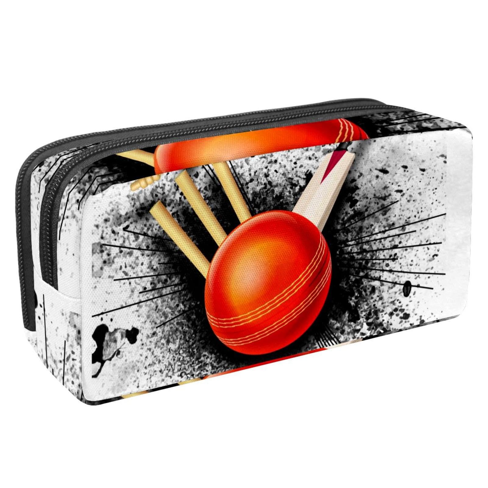 Eslifey Pencil Case, Cricket Hitting Wicket Stumps with Bat Black Splash Background Large Capacity Pencil Pouch Stationery Pen Bag