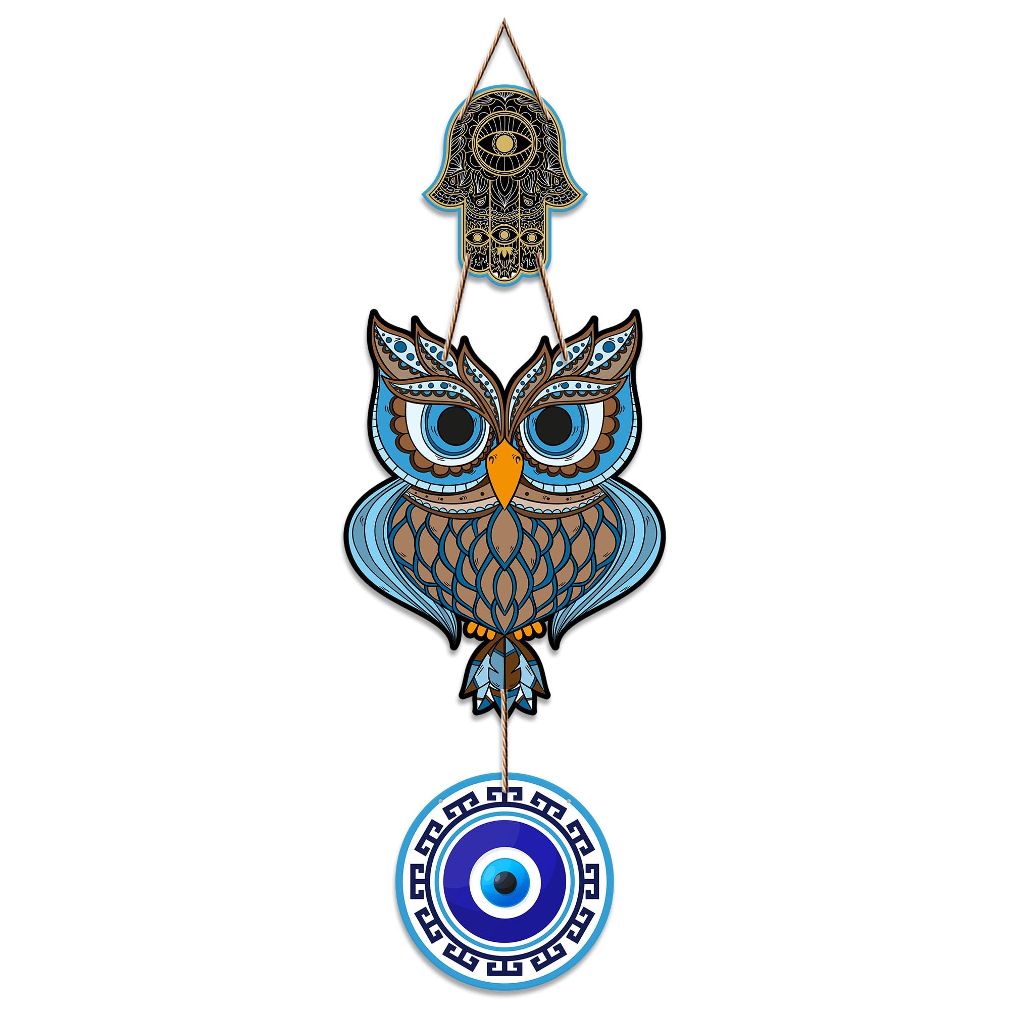 Artvibes Owl Shape Luck Prosperity MDF Wood Wall Hanger Ornaments For Vastu For Home Decoration | Livingroom | Spiritual Decor Item | Wall Illustrations | Ethnic Wall Decor | Wall Art Print (WH_8511N)