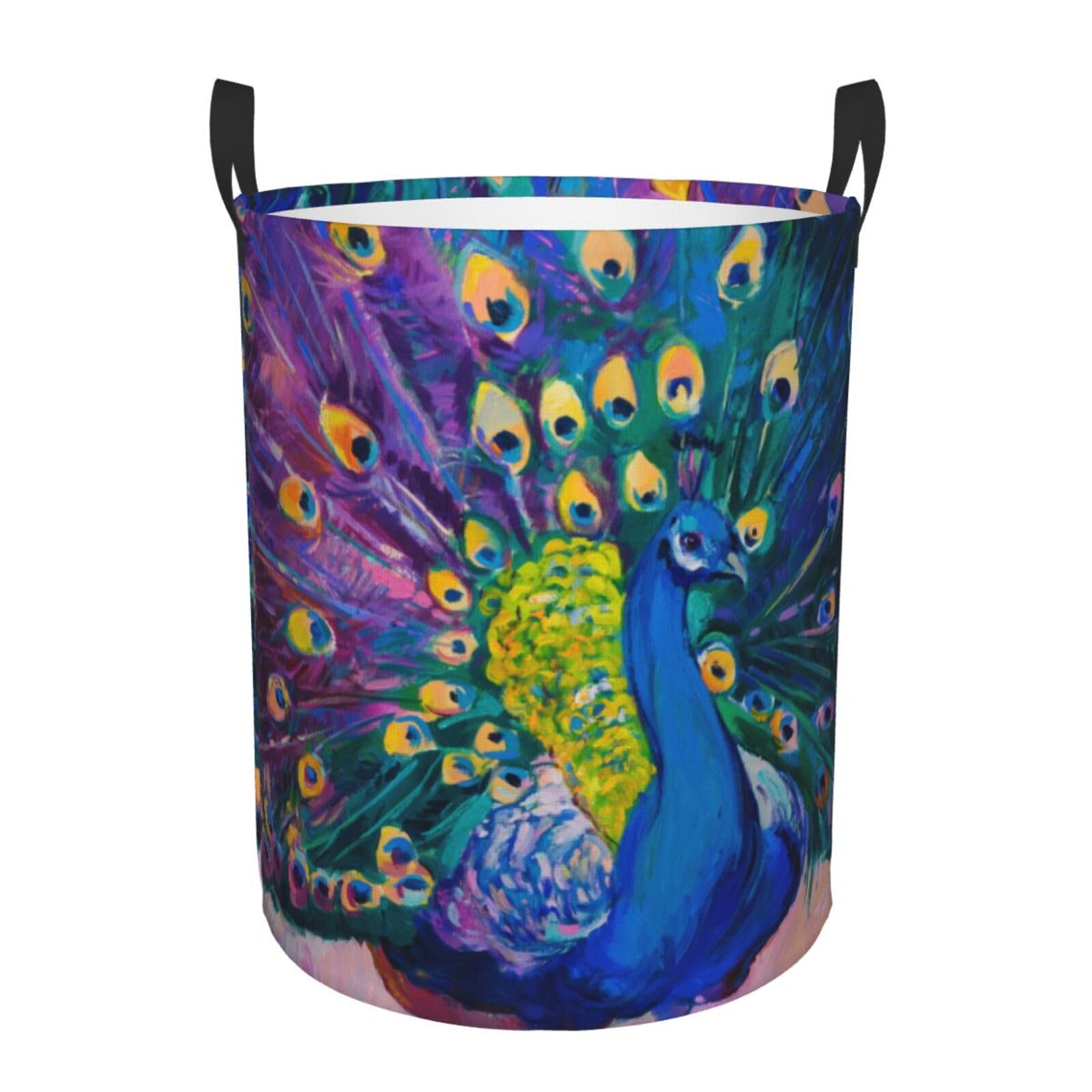 Laundry Basket Colorful Peacock Laundry Hamper Waterproof Idea Hampers Large Collapsible Baskets with Handle Suitable for Bedroom Bathroom Utility Room Kitchen