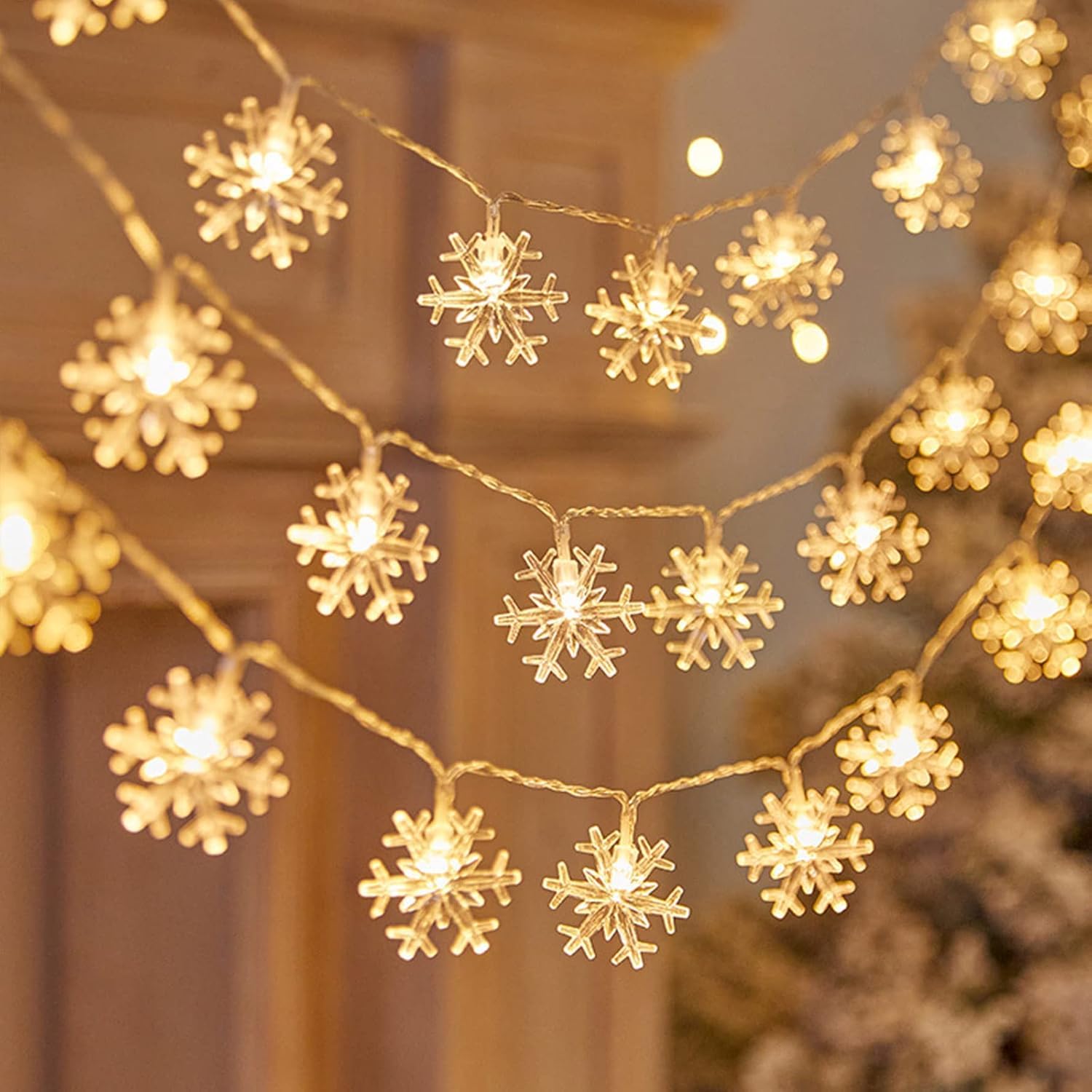 Wieerda Christmas Snowflake Fairy String Lights, 6M 40 LED Waterproof Xmas Light with Battery Case, Christmas Tree Lights Decorations for Indoor Outdoor Bedroom Party Decor