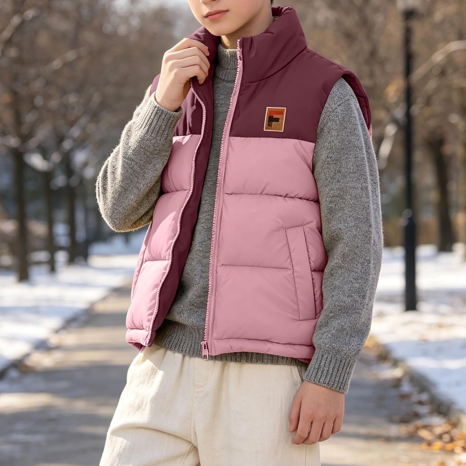 Kids Stand Collar Quilted Puffer Vest Winter Jacket