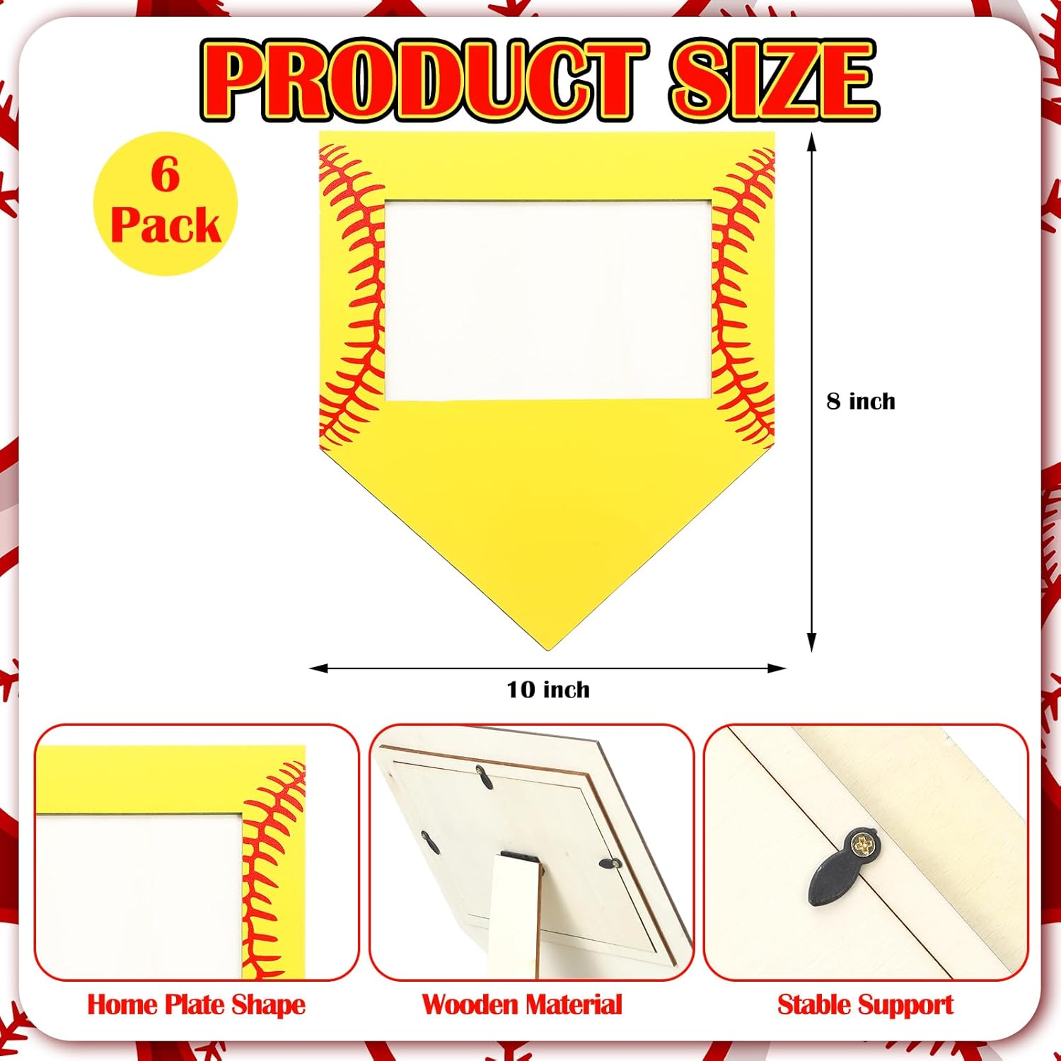 Cinnvoice 6 Pcs Softball Baseball Picture Frame Sport Pattern Photo Frames Wooden Picture Frame Gifts for Tabletop Display Home Hotel Office Decoration, Fits Display 4'' x 6'' Photos (Softball)