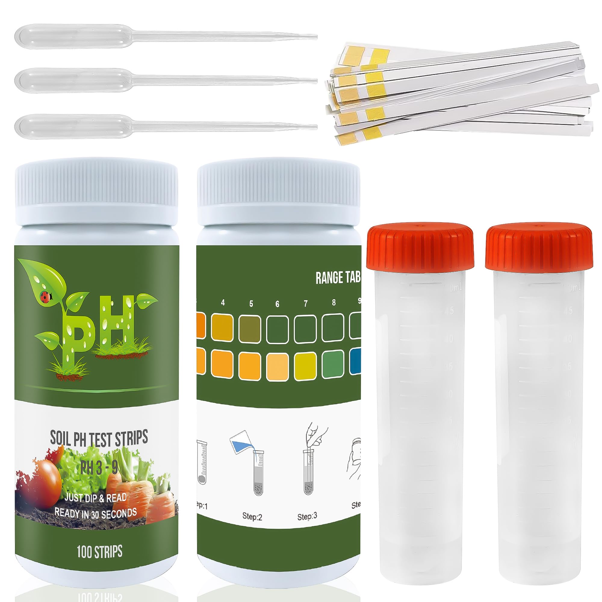 Boden-pH-Tester, Testkit 100 Teststreifen (Bereich 3–9),Säure-Test-Messgerät,Geeignet für Gärten, Zimmer- und Außenpflanzen, Rasenflächen, Bauernhöfe, Gemüse, Obstbäume, Blumen, Terrassen, Kompost