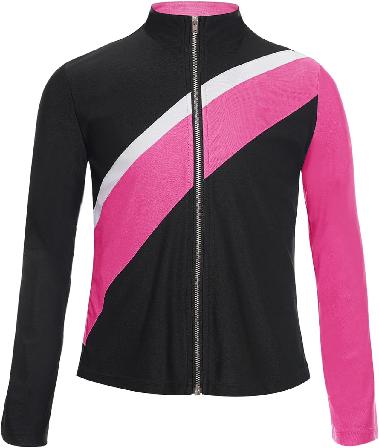 Kaerm Kids Girls Long Sleeve Stand Collar Jacket Zipper Sweatshirt Figure Ice Skating Tops Yoga Running Activewear
