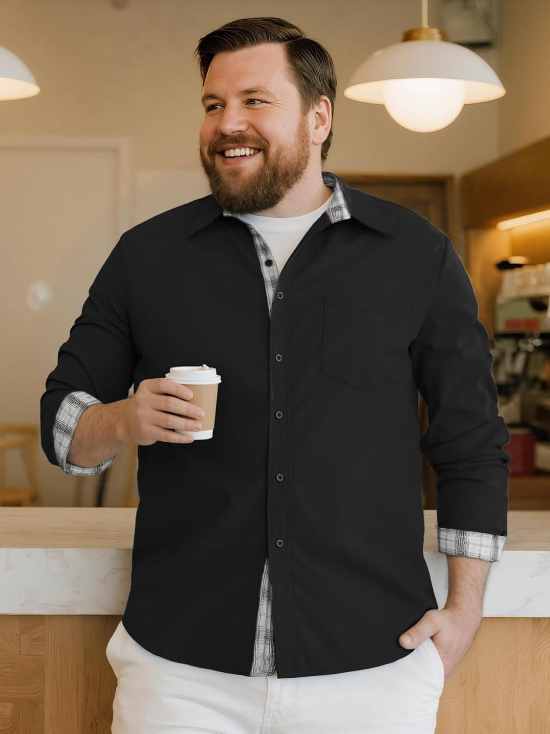 Big and Tall Long Sleeve Shirts for Men, 3XL-8XL Textured Casual Button Down Shirt with Adjustable Cuffs and Pockets - Image 3
