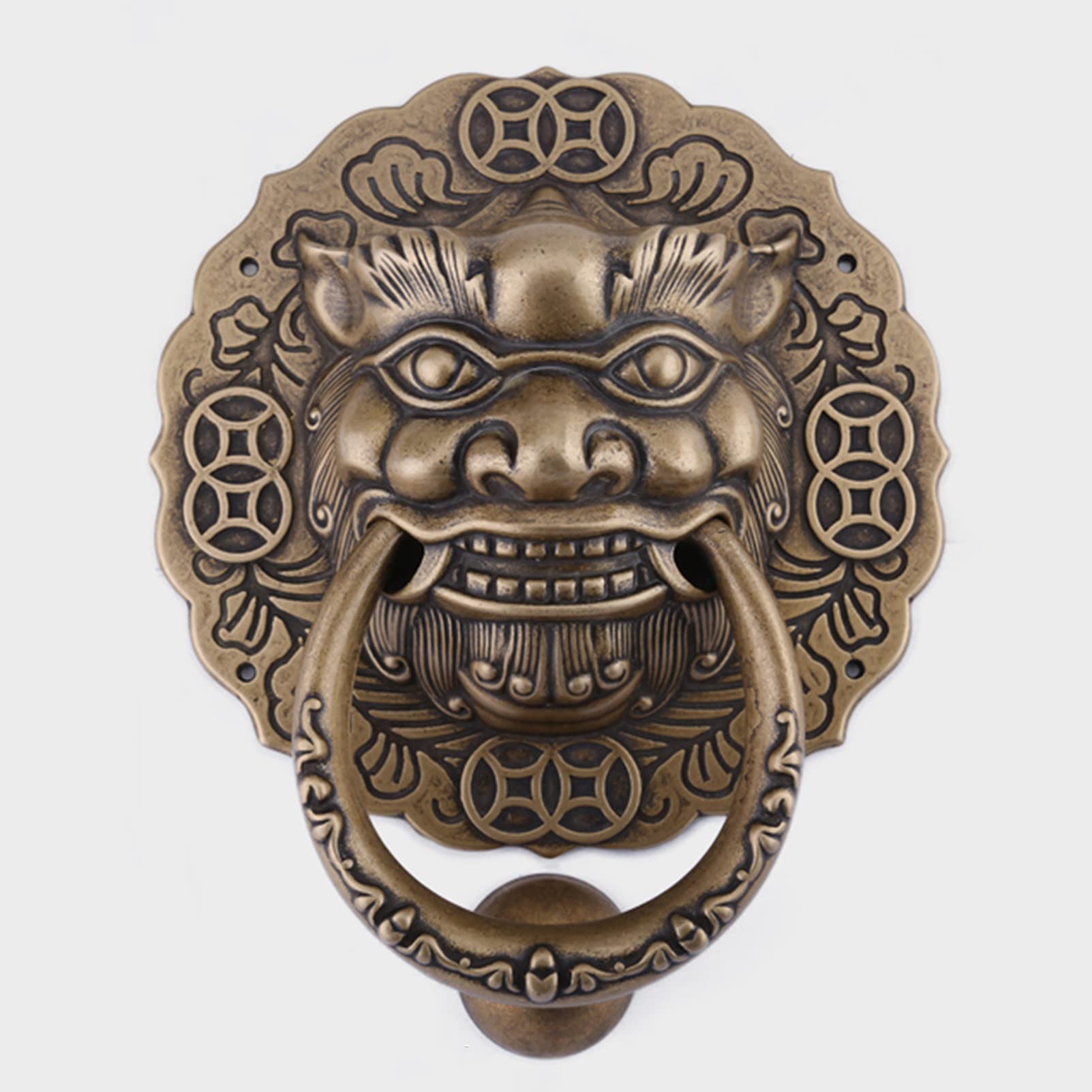 Aldaba de Puerta con Cabeza de León de Bronce Antiguo, Manija de Puerta Dere Retro, Accesorios de Decoración de Puerta Principal para Puerta de Patio de Villa
