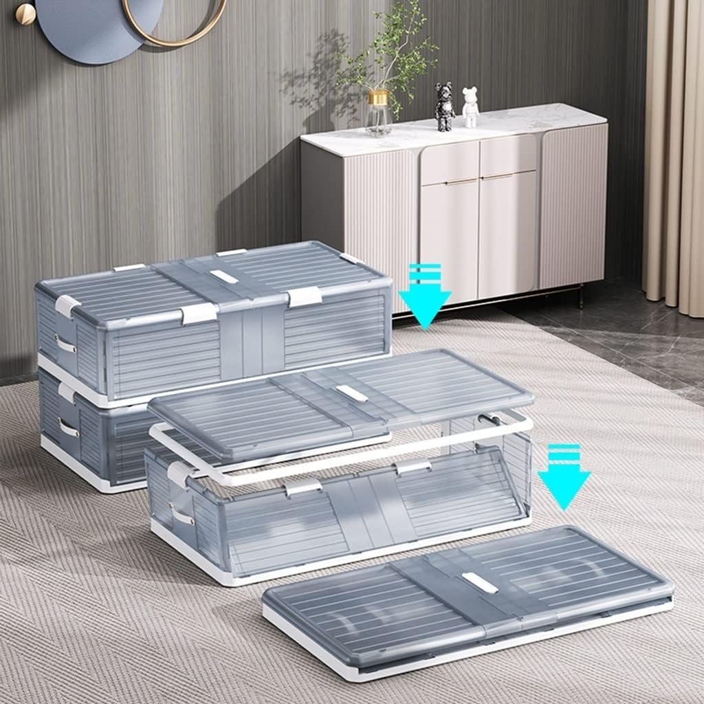 Under Bed Storage Bin with Lids & Wheels - Clear Plastic Container Box for Clothes, Shoes, Duvets - Foldable Double Doors Multi-Purpose Organizer