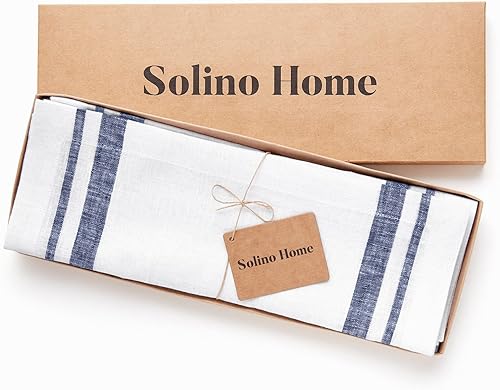 Miniatura 5 de Solino Home - Manteles individuales a rayas francesas, de 14 x 19 pulgadas, juego de 4 unidades, tela natural, 100 % lino europeo, tela natural,