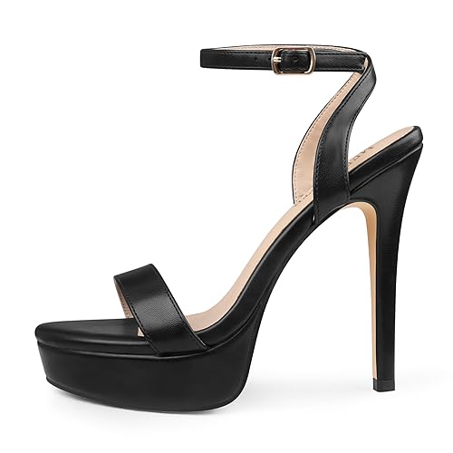 MERUMOTE Heels for Women Open Toe Heeled Sandals Ankle Strap Sexy High Heels for Dressy Wedding Pumps Shoes - 7.5 - Black Matte