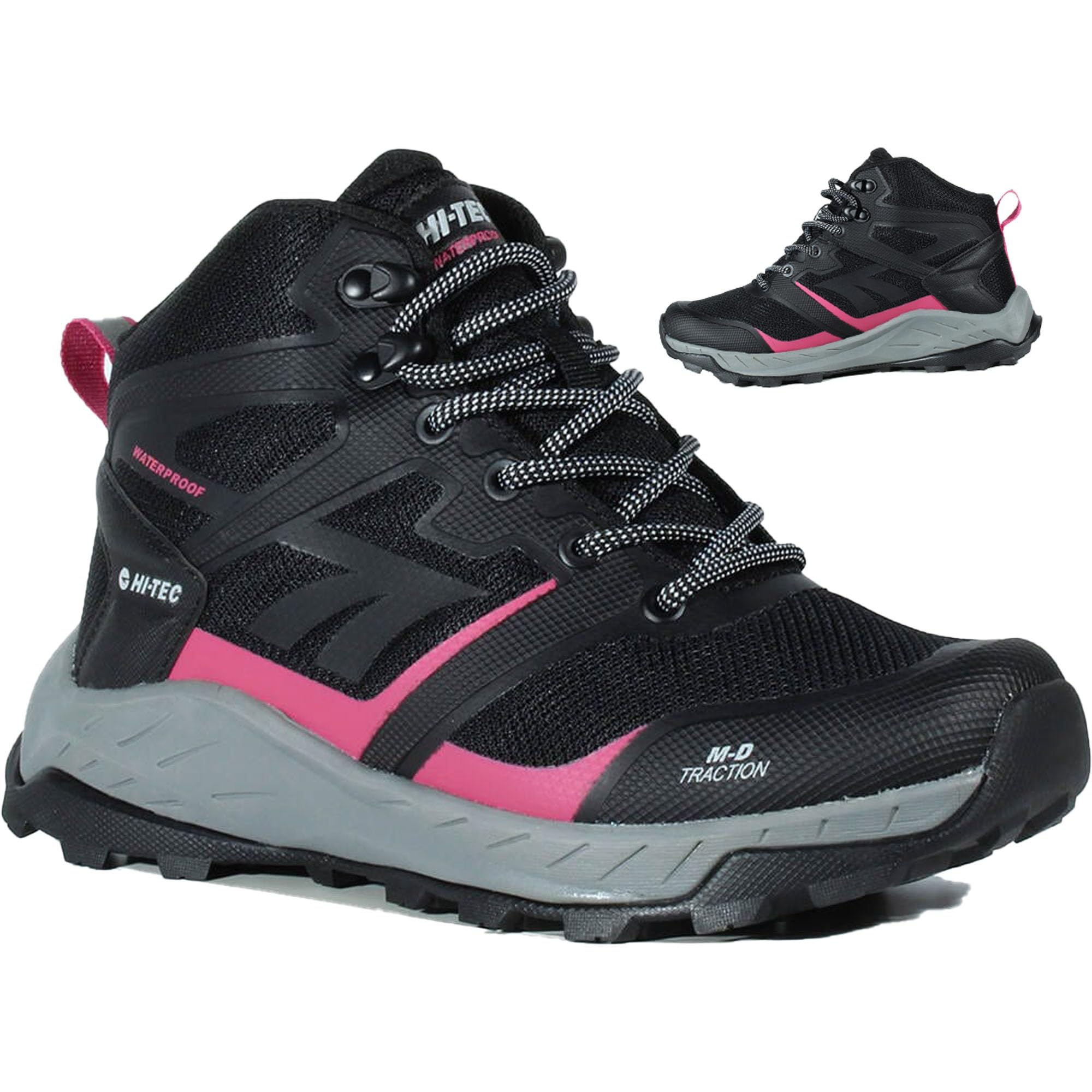 HI-TEC Toubkal Mid WP - botas de montaña mujer,zapatillas trekking con confort y protección, buena tracción y agarre, tirador trasero, membrana impermeable, ajuste seguro, ideales para senderismo