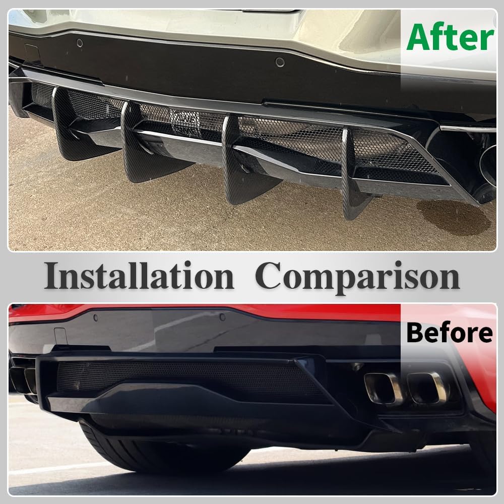Car Rear Bumper Splitter Fin Air Diffuser for Corvette C8 Z51 ZR1 Stingray Coupe HTC 2020 2021 2022 2023 2024, NOT for Z06, Genuine Carbon Fiber Lower Canard Cover 4pcs