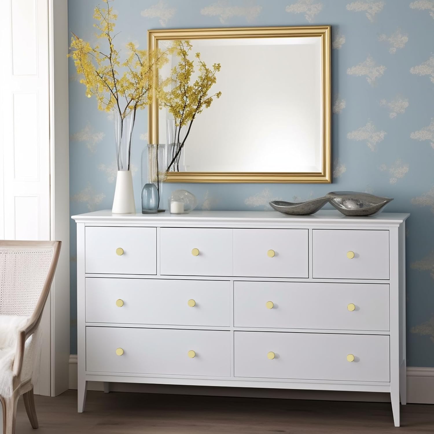 1.26" Cabinet Knobs 12PACK Solid Brass Dresser Knobs Round Brushed Gold Dresser Knobs Gold Cabinet Knobs for Cabinets, Drawers, Lockers, Shoe Cabinets, Closet