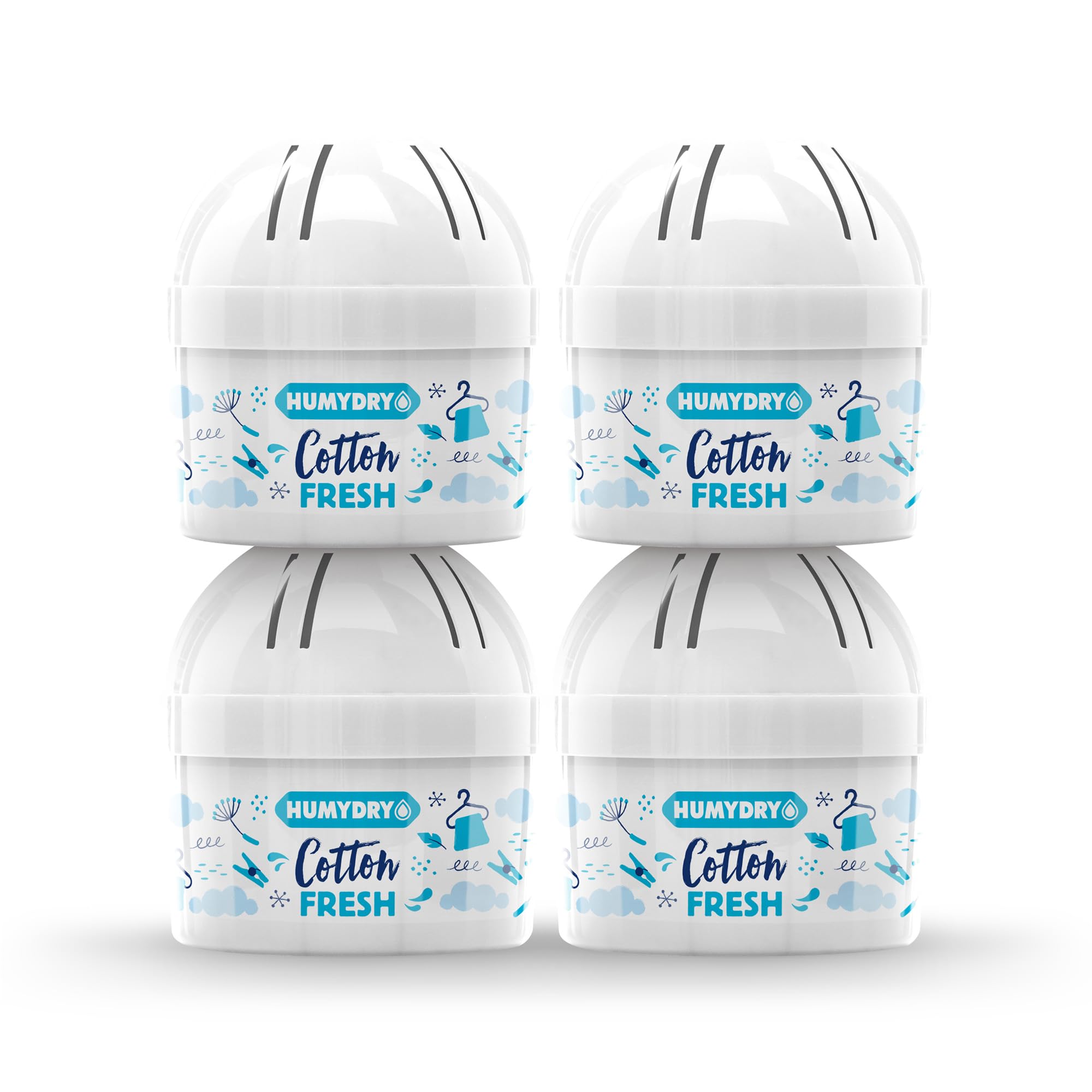HUMYDRY Mini 75g MIX – Pack de 4 Deshumidificadores Ambientadores – Absorben la Humedad y Reducen Olores – Aroma Algodón – Hasta 8 m²