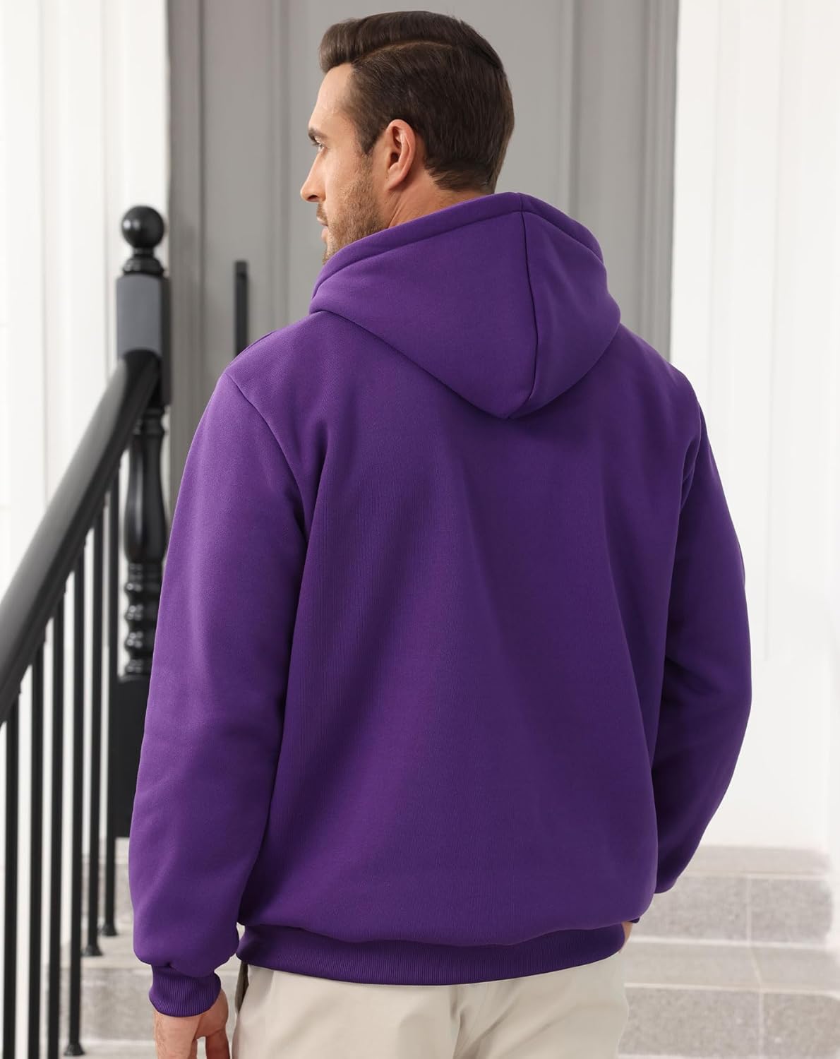 Mens Hoodies Pullover Quarter Zip Hoodie Long Sleeve Casual Fleece Hooded Sweatshirt for men - Image 3