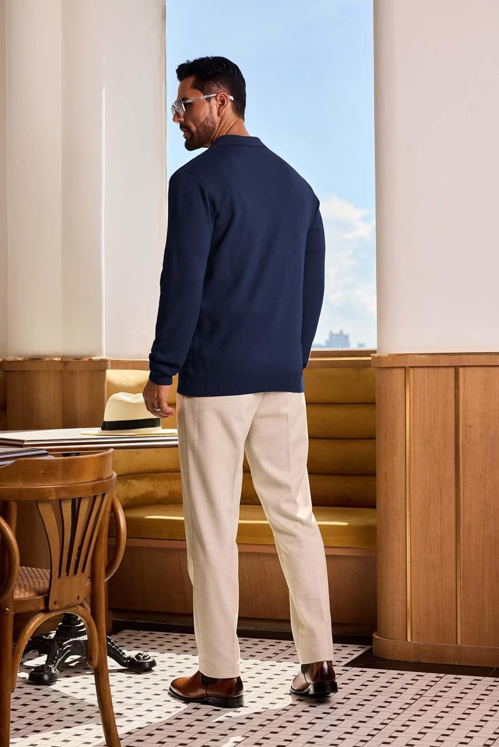 Mens Polo Sweaters Quarter Zip Long Sleeve Knit Polos Lightweight Casual Pullover Sweater - Image 7