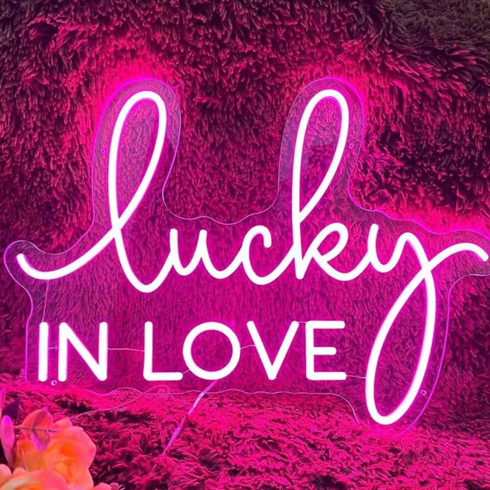 Lucky in Love Neon Sign, Custom Wedding Neon Light, Wedding Engagement Party Backdrop Decor, Gifts For Lover, 16x11.7 inches