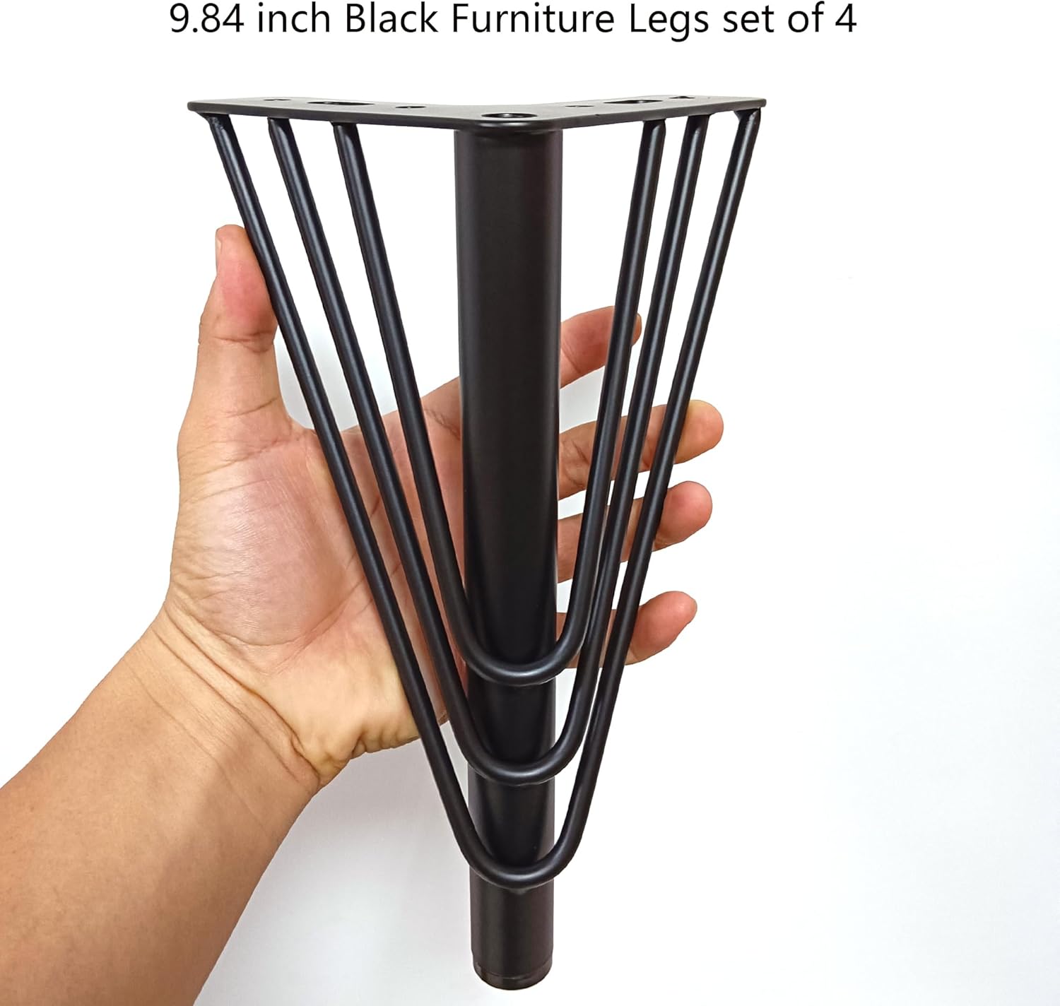 9.8 inch Black Furniture Legs Set of 4 Heavy Duty Triangle top Plate feet for Sofa couches Dresser Cabinet with Rubber Floor Protectors (9.8 inch, Black)