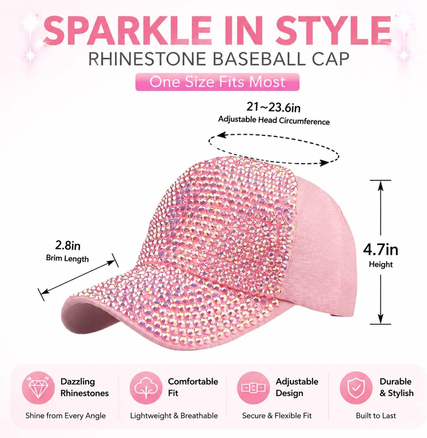 Rhinestone Baseball Cap Adjustable Bling Trucker Hat for Outdoor,Unisex