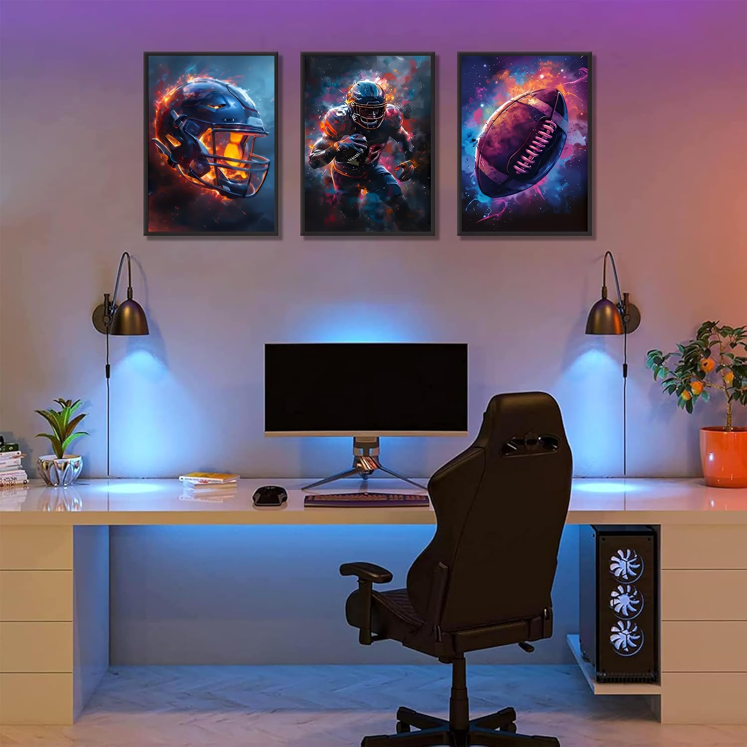 3Pcs American Football Wall Art Trendy Cool Pop Sports Canvas Wall Decor Graffiti Rugby Colorful Posters Pictures Sport Fans Gaming Boy Room Inspirational Watercolour Painting Prints Unframed